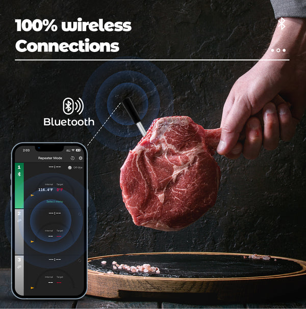 Θερμόμετρο μαγειρέματος και τηγανίσματος - WIFI με τηγάνισμα APP - Repeater εξασφαλίζει μεγάλη απόσταση από το κινητό - Φούρνος, γκριλ ή τηγάνι.