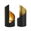 Candlestick set 2-part tealight holder Kevin. Cylindrical black matt and gilded inside