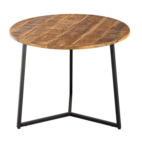 Τραπεζάκι σαλονιού στρογγυλό μασίφ ξύλο διαμέτρου 56cm. Τραπεζάκι σαλονιού, βοηθητικό τραπέζι La Palma με μεταλλικό σκελετό σε μαύρο χρώμα