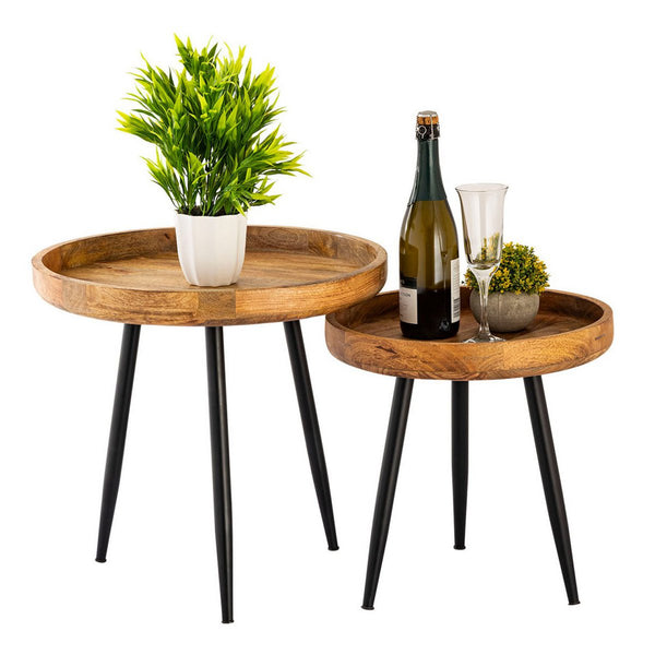 Βοηθητικό τραπέζι ξύλινο στρογγυλό διάμετρο 40 ή 50 cm. Τραπεζάκι σαλονιού τραπεζάκι σαλονιού Vancouver μεταλλικά πόδια μαύρο ματ