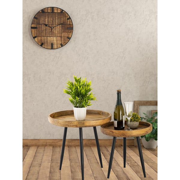 Wall clock wood diameter 30 cm. Living room clock modern round made of wood vintage silent. Made of mango wood.