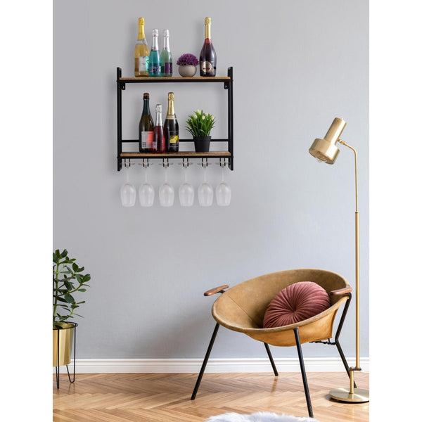 Wine rack/home bar in wood - Bottle rack Rio made of mango wood with metal frame